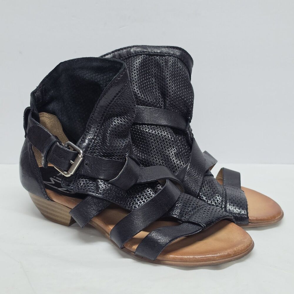 Miz Mooz Cassidy Black Leather Multi-Strap Heeled Sandals Women's 37 US 6.5-7